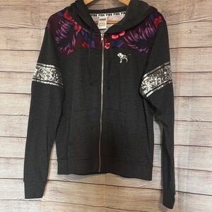 VS PINK bling charcoal Gray Hoodie with tropical accents